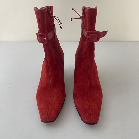 Donald Pliner Lancel Ankle Boots Shoes Heel Red Suede - Picture 2 of 10